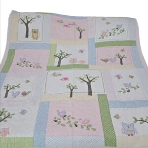 Pottery Barn Kids Girls Hayley Patchwork Twin Quilt Owls, Birds And Butterflies